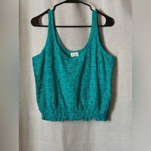 Black Poppy•lace tank top/blouse•women’s large•cotton blend•seafoam•smocked